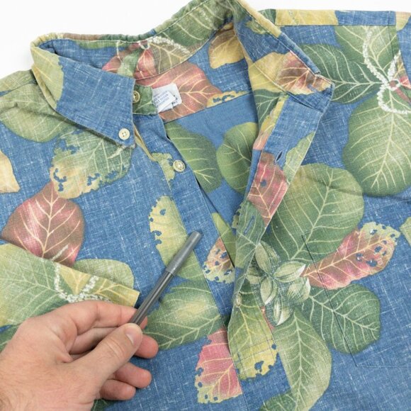 Reyn Spooner Popover Shirt Men's Large Hawaiian Tropical Floral Blue Green - Picture 14 of 14